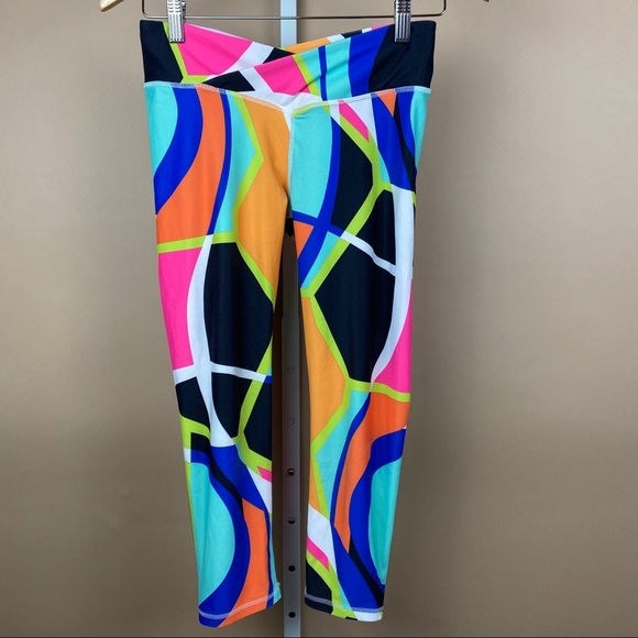 FABLETICS Small 80’s Style Neon Geo Print Active Leggings Y2K Funky Vibrant - Picture 1 of 6